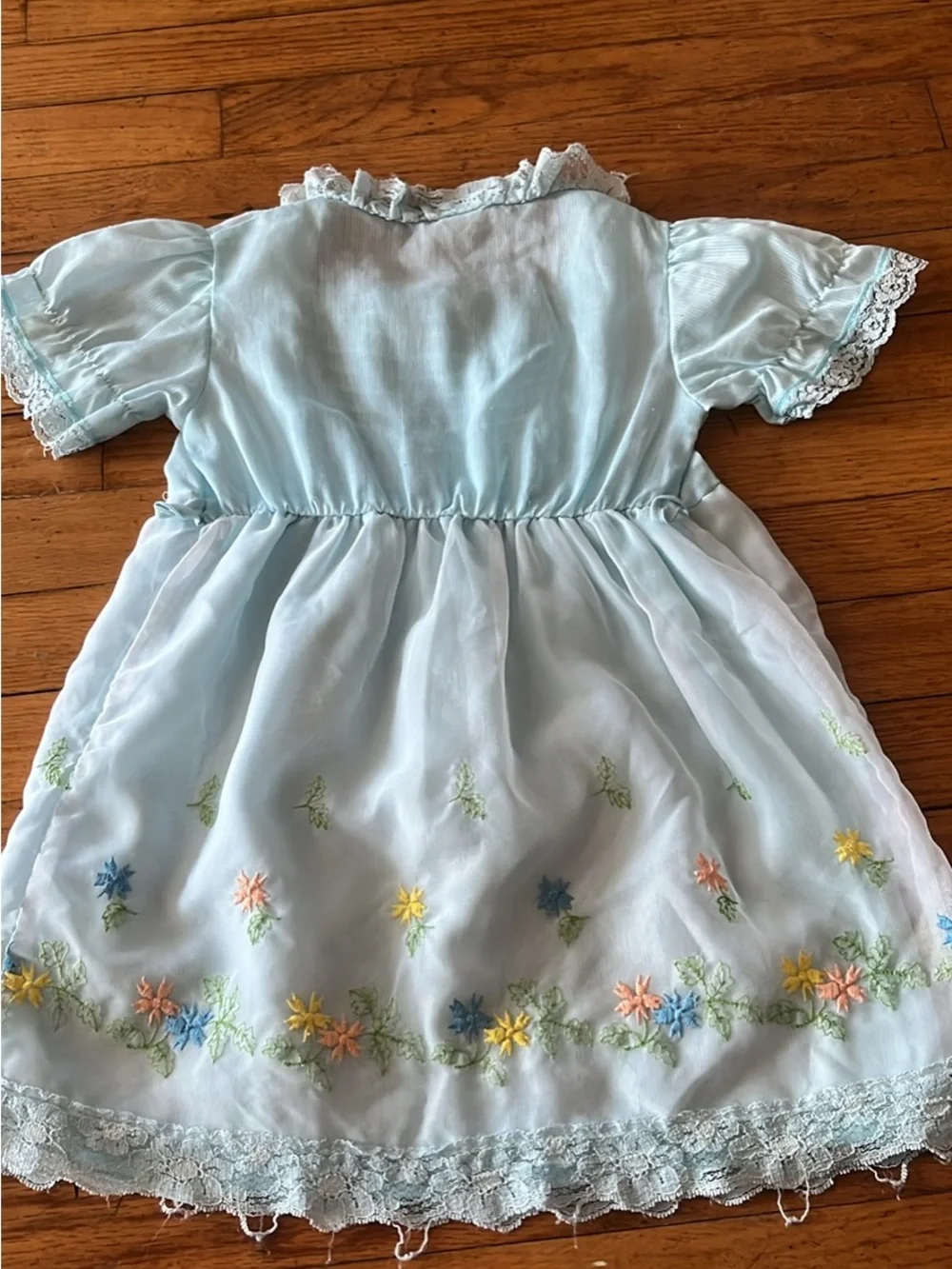 Baby Blue Smocked Floral Embroidered Girls' Dress